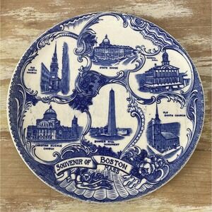 Vintage blue & white transferware plate Souvenir of Boston Jonroth Staffordshire